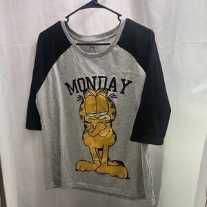 Garfield Baseball Shirt 3/4 Sleeve "Monday"Comic Cat Size 1X‎ 1T
